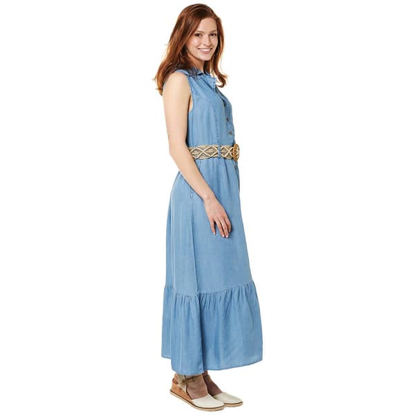 Womens Kathy Ireland Collar Ruffle Hem Belted Shirtdress