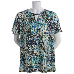 Petite Notations Short Sleeve Keyhole Basic Knit Blouse
