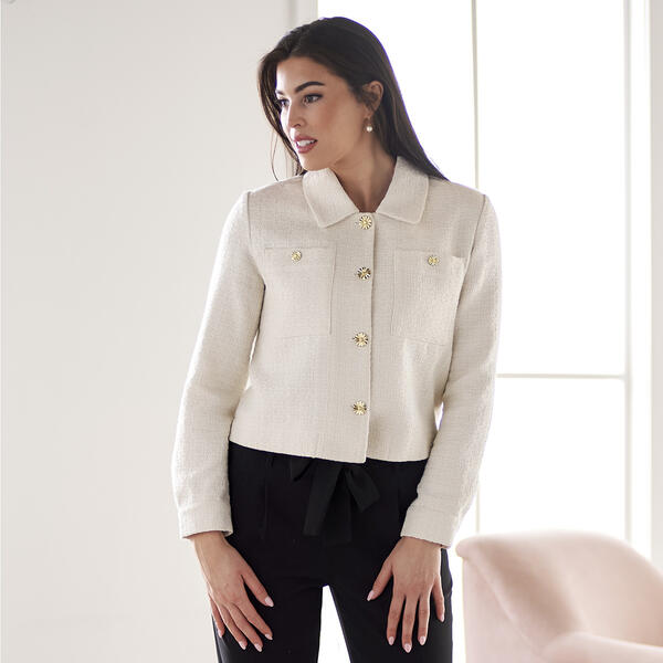 Petite Preswick & Moore Long Sleeve Solid Boucle Jacket - image 