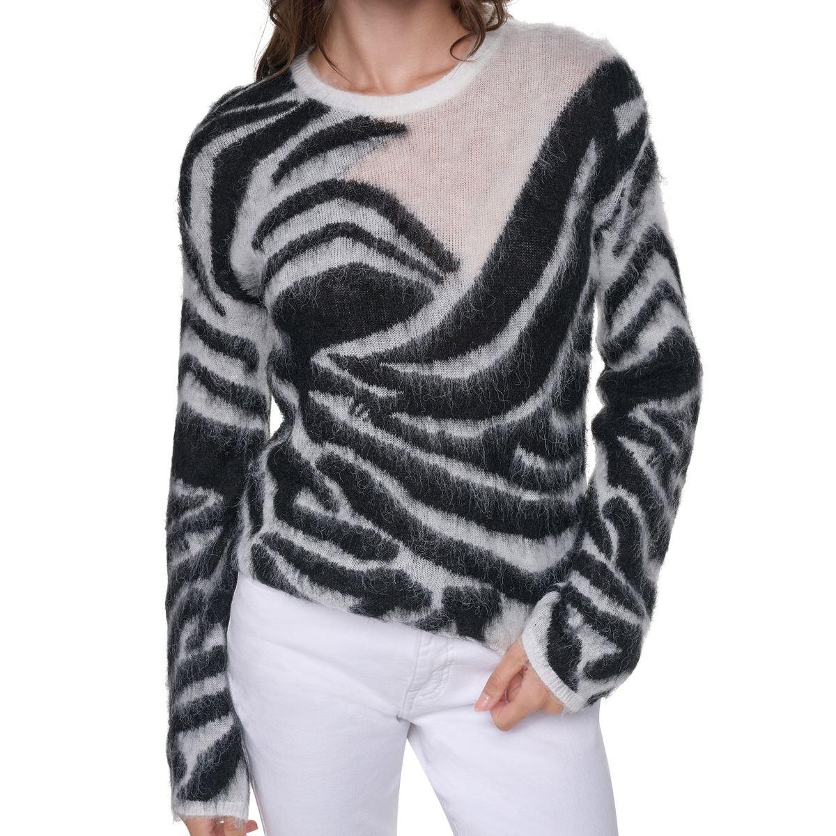 Womens DKNY Long Sleeve Brushed Abstract Zebra Sweater