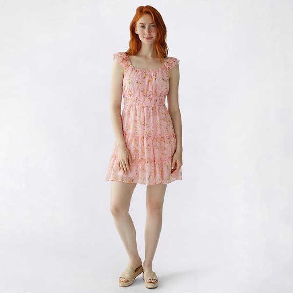 Juniors No Comment Elastic Waist Double Flutter Strap Tier Dress - image 