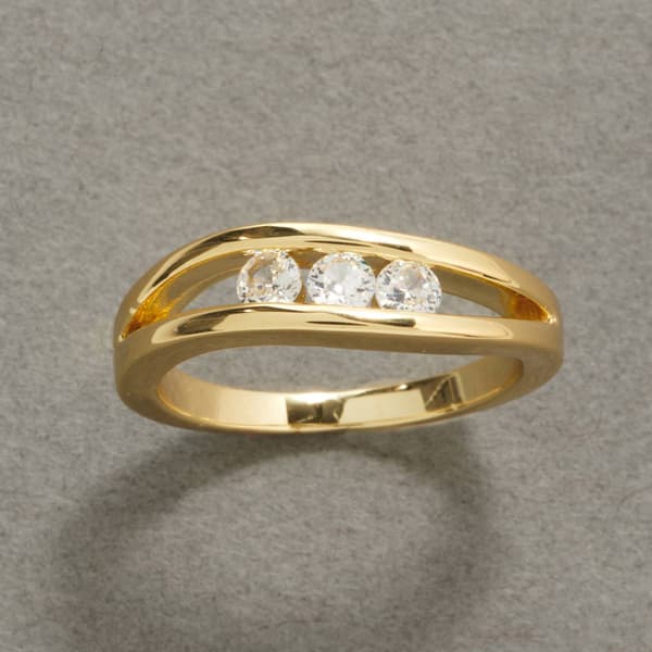 Ashley Cooper(tm) Gold 3 Round Clear Stone Open Band Ring - image 