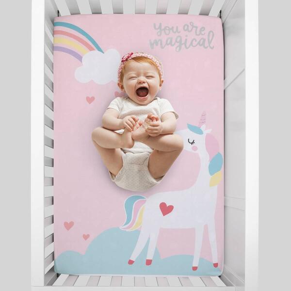 Little Love by NoJo Rainbow Unicorn Mini Crib Photo Sheet