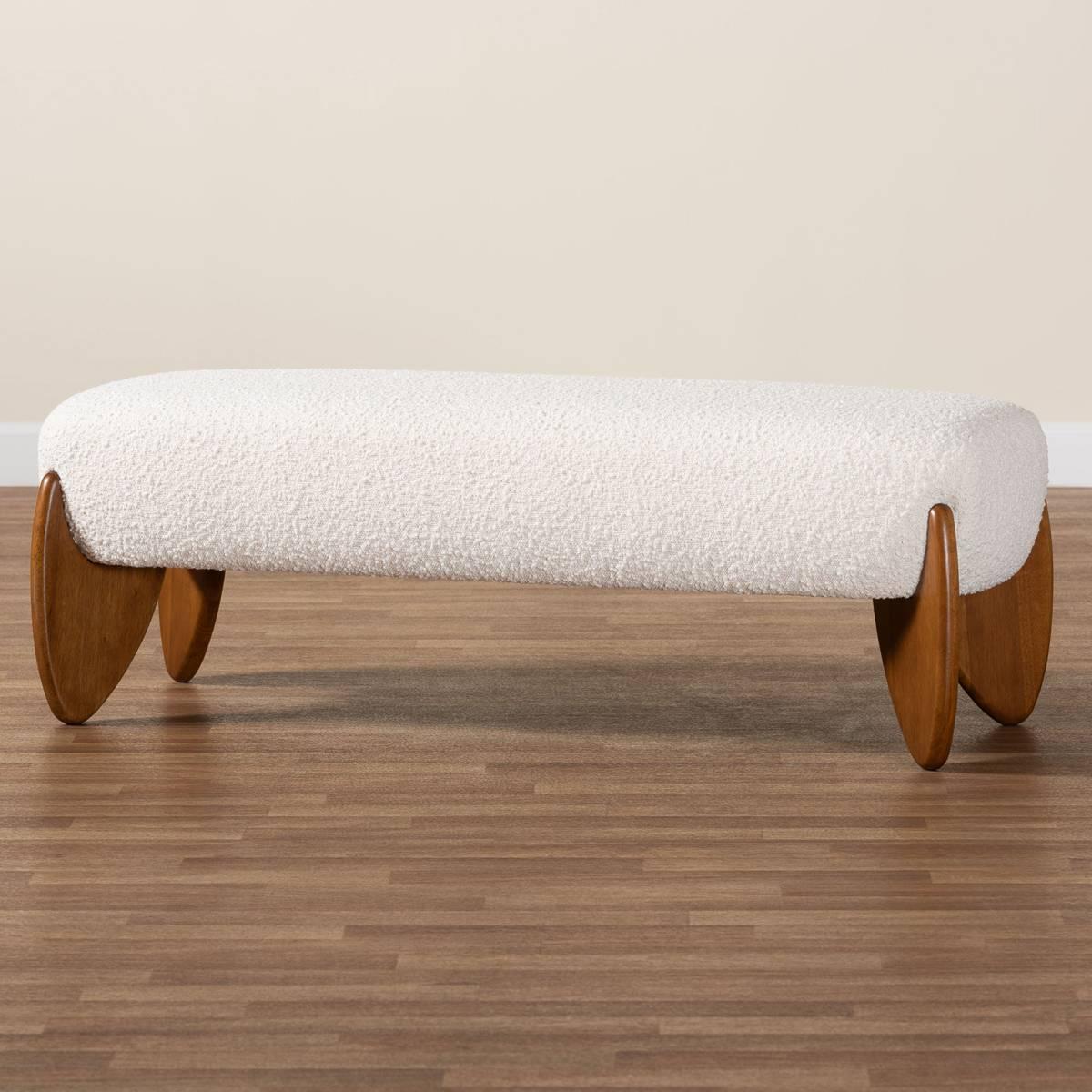 Baxton Studio Vinicio Mid-Century Modern Boucle Accent Bench