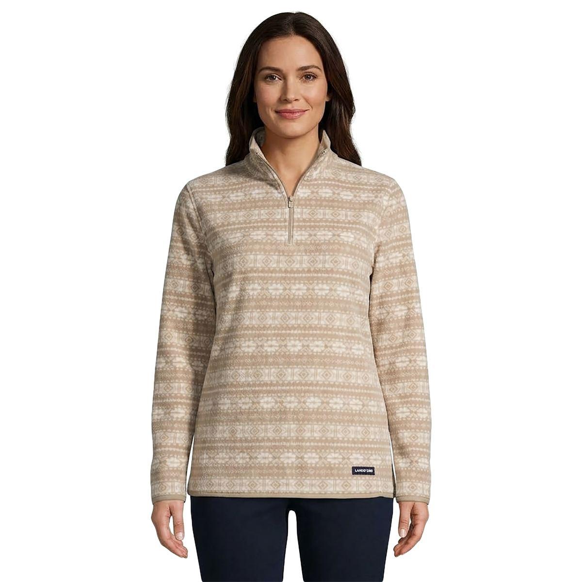 Womens Lands End(R) Long Sleeve Fair Isle Fleece Sweatshirt