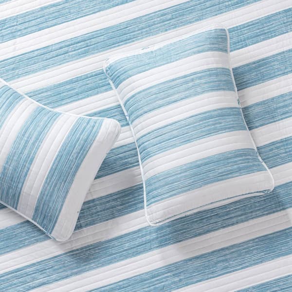 FreshFolds 3pc. Striped Anchor Coastal Bedspread Quilt Set