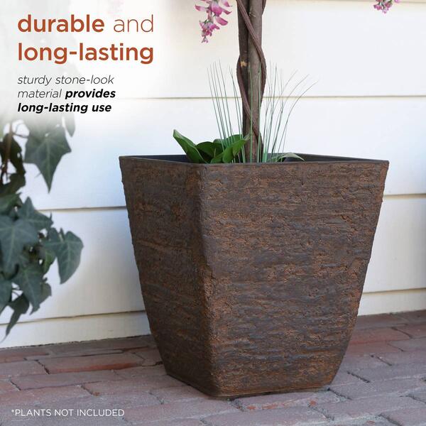 Alpine 17in. Brown Stone-Look Squared Planters - Set of 2