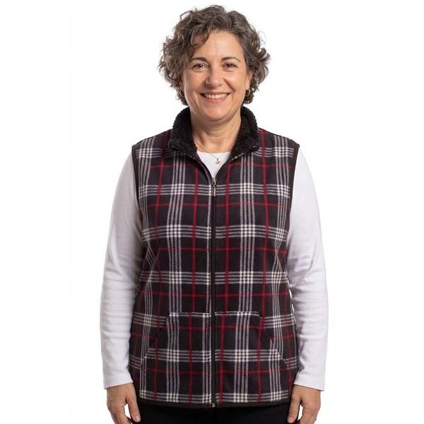 Plus Size Hasting & Smith Plaid Vest with Sherpa Trim- Black Red - image 