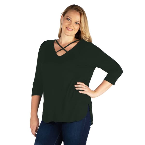 Plus Size 24/7 Comfort Apparel Criss Cross Round Hem Tunic Top