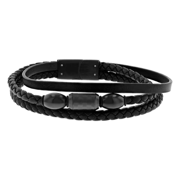 Mens Gentlemen's Classics Stainless Steel & Faux Leather Bracelet - image 