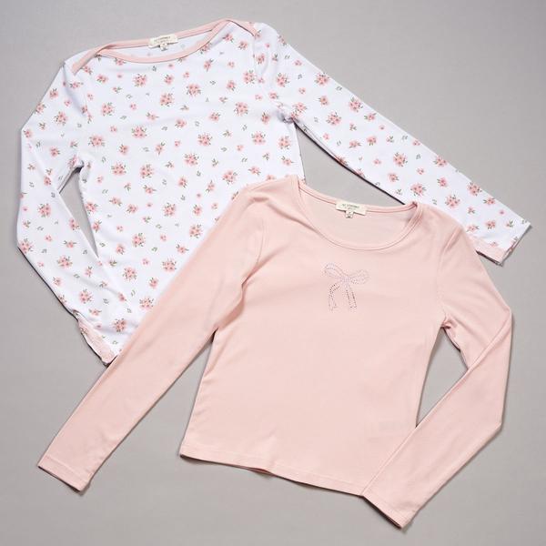 Girls (7-16) No Comment 2pk. Bow & Floral Long Sleeve Tees
