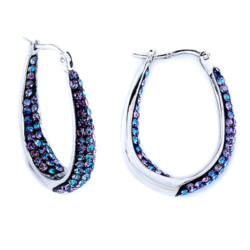 Silver Plated Crystal Inside Out Hoop Earrings - image 