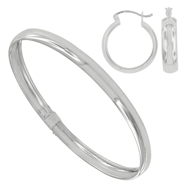 20mm Hoop Earrings Earrings and 6mm Bangle Bracelet Set - image 