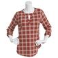 Womens Cure 3/4 Roll Tab Sleeve Knit Crepe Grid Blouse - image 1