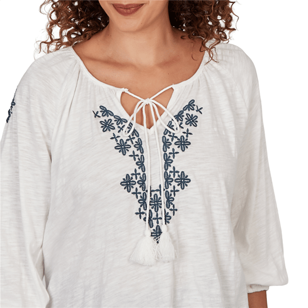 Womens Skye’s the Limit Summer Spice Embroidery Peasant Blouse