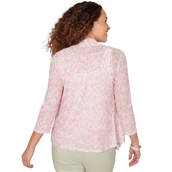 Womens Hearts of Palm Bloom Service 3/4 Sleeve Floral Cardigan