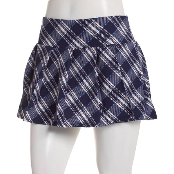 Juniors Derek Heart Crepe Pleated Plaid Mini Skort