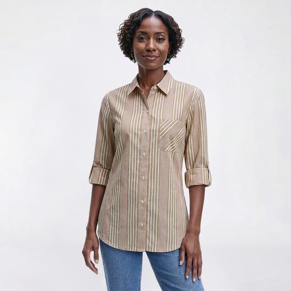 Womens Nautica Jeans Stripe Roll Tab Sleeve Casual Button Down - image 