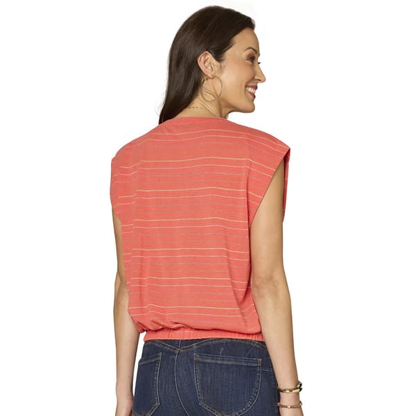 Womens Democracy Cap Sleeve Bubble Hem Stripe Blouse
