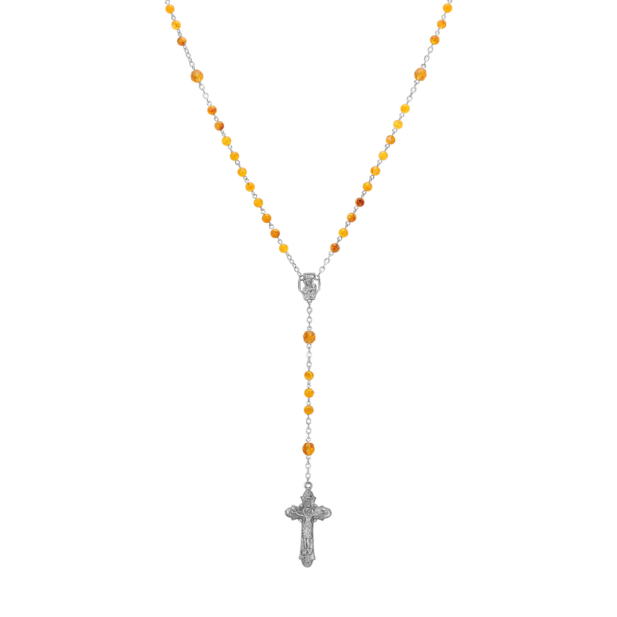 Symbols of Faith Silver-tone Beaded Crucifix Rosary