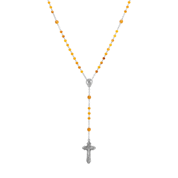 Symbols of Faith Silver-tone Beaded Crucifix Rosary - Yellow - image 