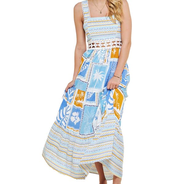 Juniors No Comment Picot Summer Patchwork Cut Out  Maxi Dress