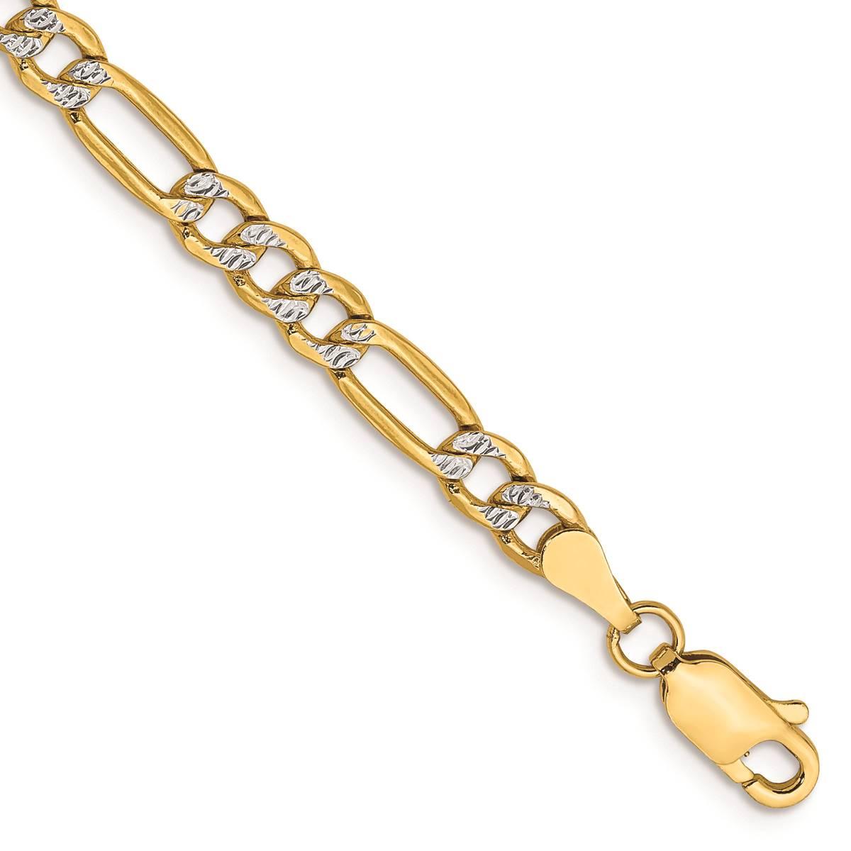 Mens Gold Classics™ 3.9mm. 14kt. Semi Solid Pave Figaro Bracelet