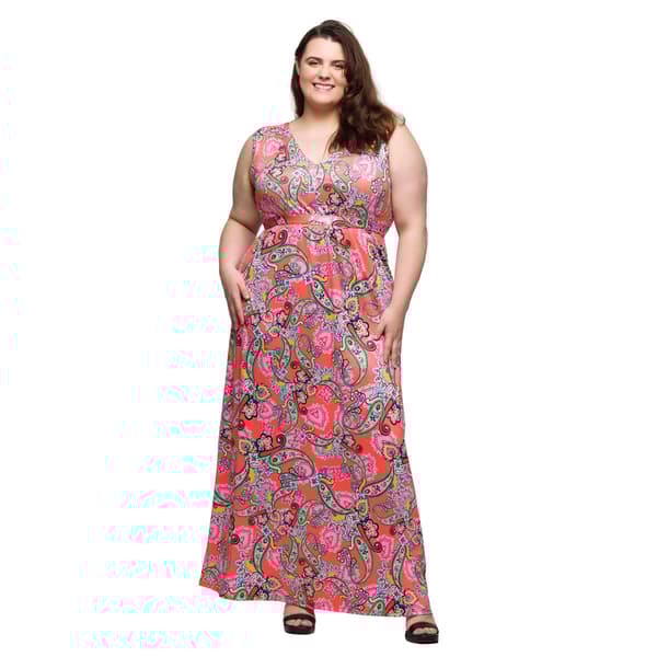 Plus Size 24/7 Comfort Apparel Pink Paisley Sleeveless Maxi Dress - image 