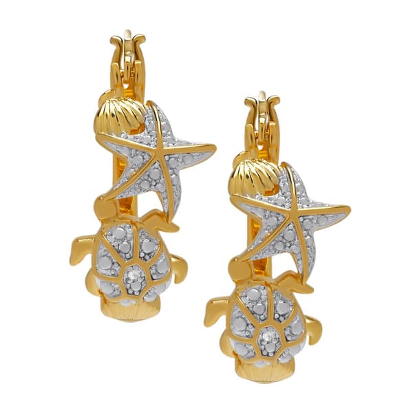 Accents by Gianni Argento Starfish & Turtle Hoop Earrings - image 