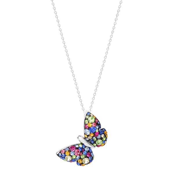Brass Silver-Plated Multi-Color Butterfly Pendant Necklace