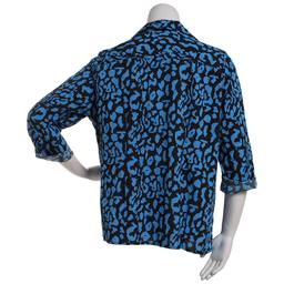 Plus Size Notations 3/4 Sleeve Silky Abstract Button Down Blouse
