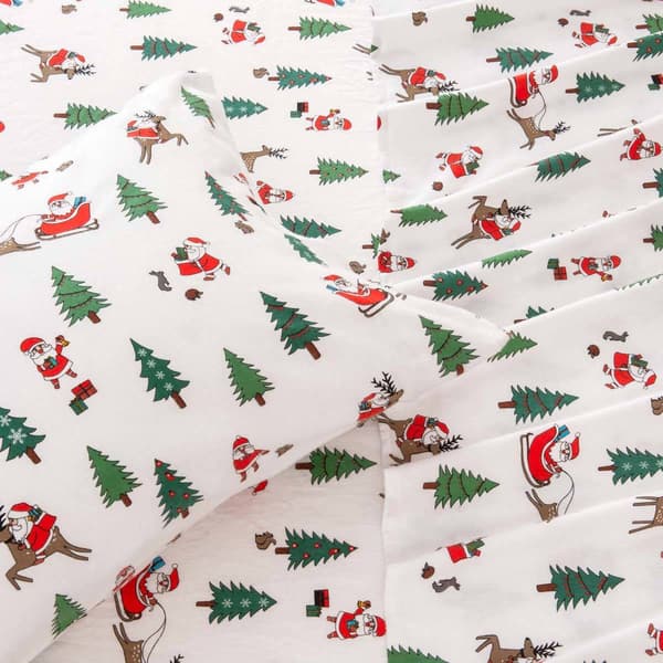 Freshfolds Cotton Santa Holiday 4pc. Flannel Sheet Set