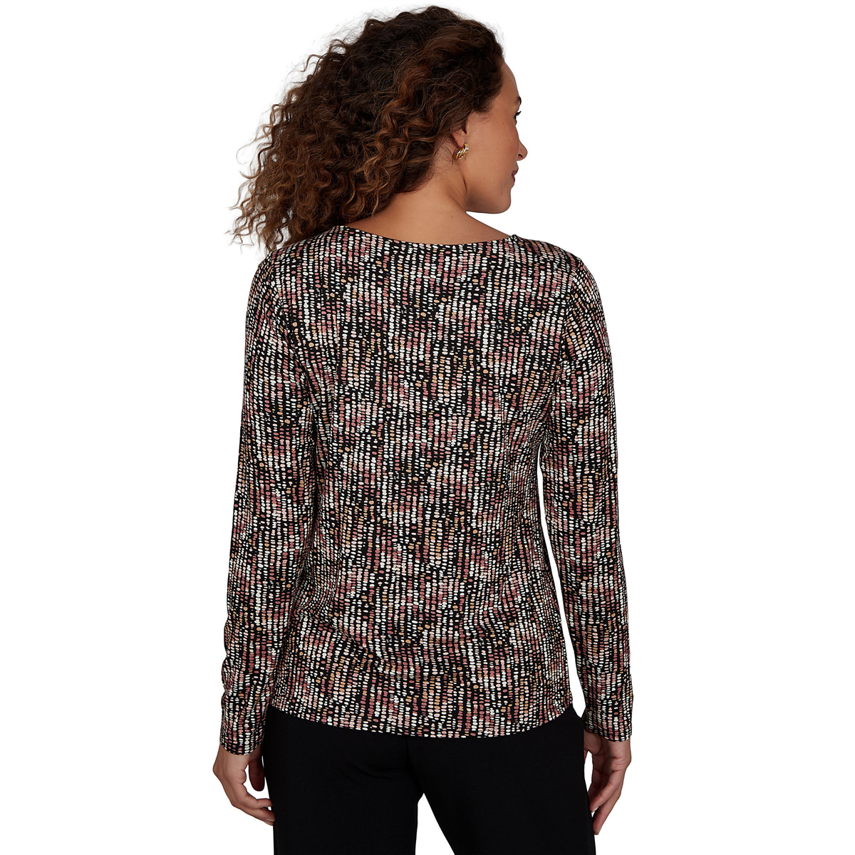 Womens Emaline Soiree Long Sleeve Drape Neck Abstract Blouse