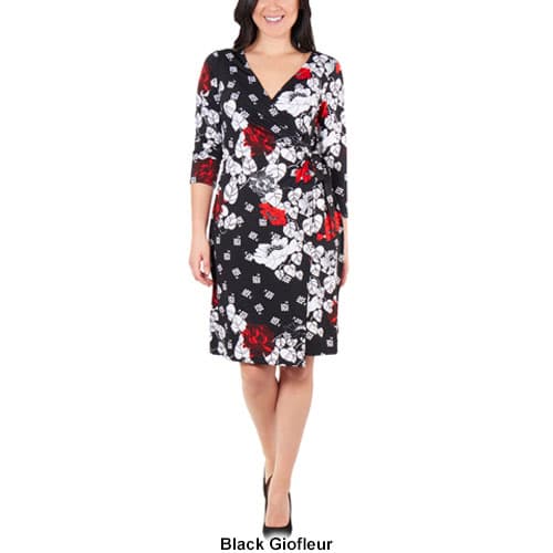 Womens NY Collection Tie Front Abstract Wrap Dress