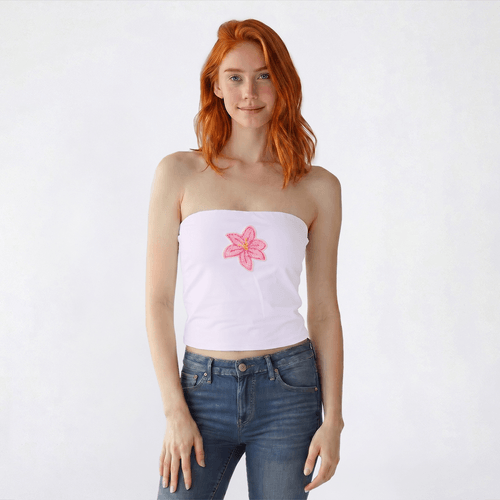 Juniors No Comment Beaded Applique Tube Top - White - image 