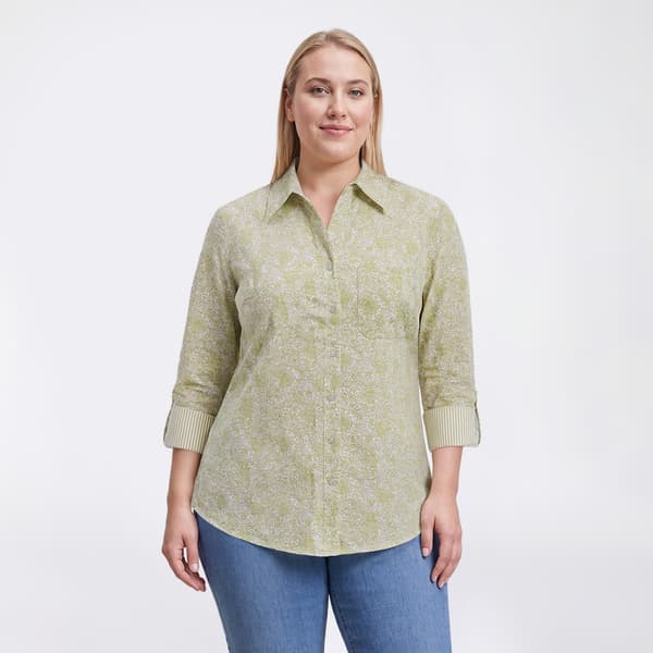 Plus Size Emily Daniels 3/4 Roll Tab Sleeve Paisley Button Down - image 
