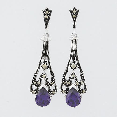 Marsala Silver-Plated Marcasite & Cubic Zirconia Earrings - image 