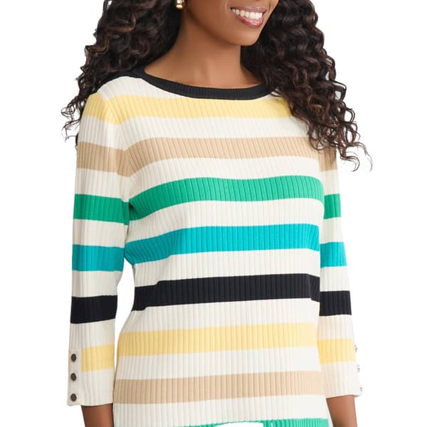 Womens Jones New York Long Sleeve Rib Knit Stripe Sweater