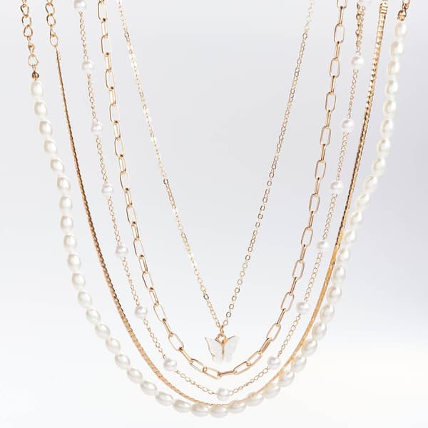 Ashley Gold-Tone & Pearl Butterfly Layered Necklace - image 