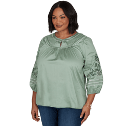 Plus Size Ruby Rd. Game of Luxe Embroidered Sleeve Voile Blouse