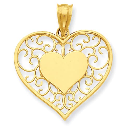 Gold Classics&#40;tm&#41; 14kt. Heart in Heart Filigree Pendant - image 