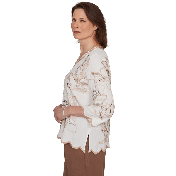 Womens Alfred Dunner Spice Market Scallop Edge Floral Blouse