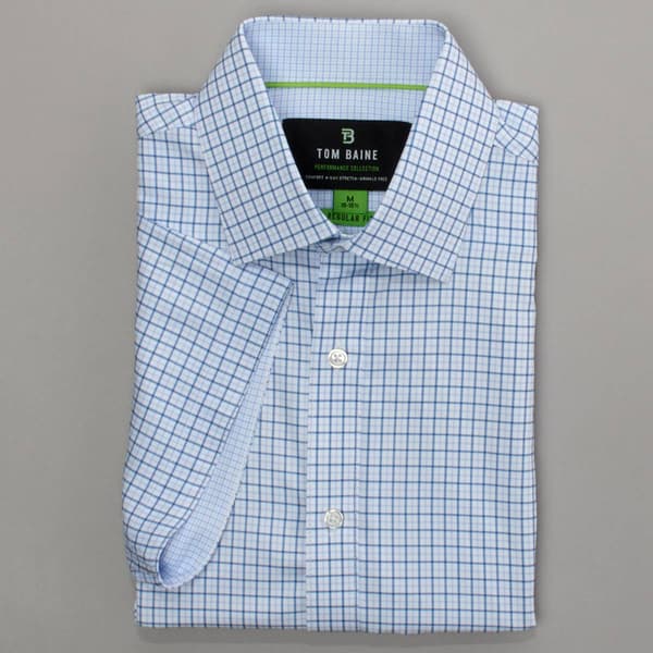 Mens Tom Baine Regular Fit Short Sleeve Dress Shirt - Blue Plaid - image 