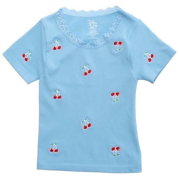 Girls (7-16) Jolie & Joy Lace Trim Cherry Tee - image 