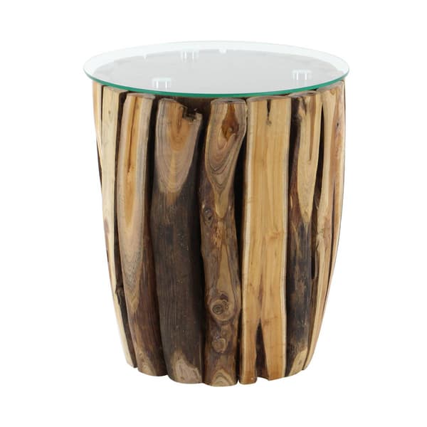 9th & Pike® Brown Rustic Teak Wood & Glass Accent Table