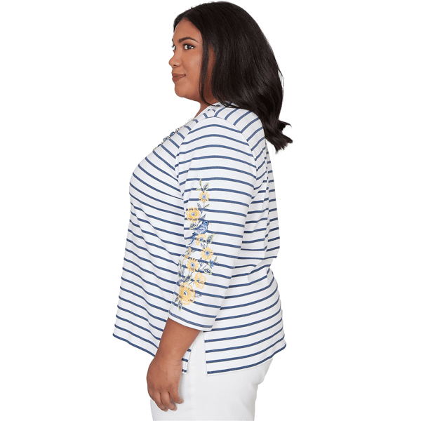 Plus Size Alfred Dunner Classics 3/4 Sleeve Stripe Bird Blouse