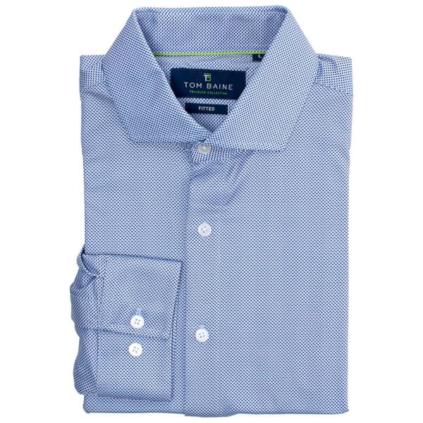 Mens Tom Baine Navy Geometric Fitted Traveler Dress Shirt - image 