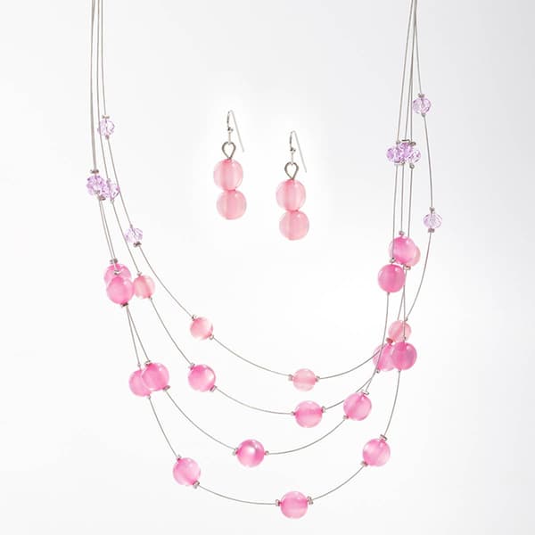 Ashley Cooper(tm) Four Row Tonal Pink Bead Necklace & Earring Set - image 