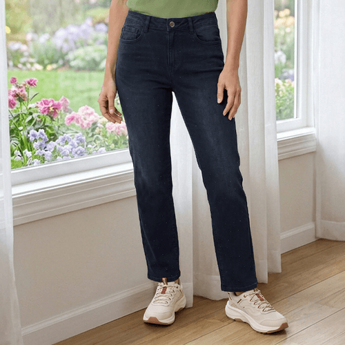 Womens Draper James Mid Rise Straight Leg Rhinestone Jeans - image 