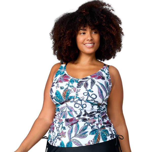 Plus Size Free Country Sunlit Floral Shirred Tankini Swim Top